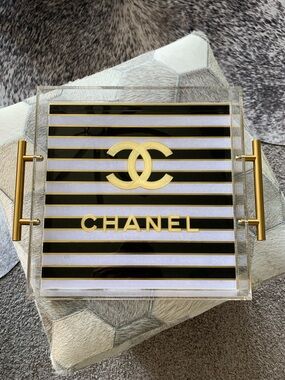 Custom Made Black, White & Gold Acrylic Serving Tray